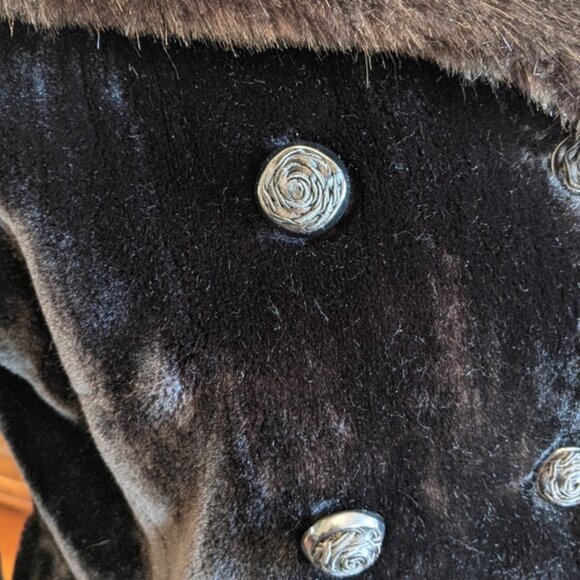 VTG Borgazia 60s 70s Faux Fur Velvet Trench Mink Coat Mob Wife Penny Lane Jacket - Picture 2 of 6